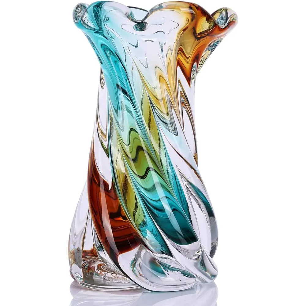 Hand Blown Glass Vase with Swirl Ribbon Design
