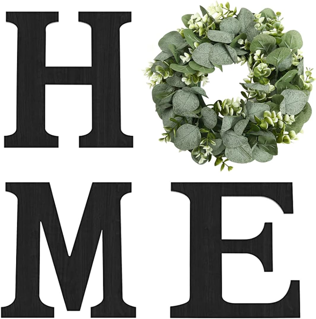 Wood Home Sign with Artificial Eucalyptus Wreath