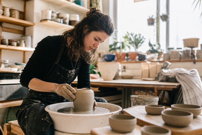 Hand-thrown ceramic planters from Hand & Clay